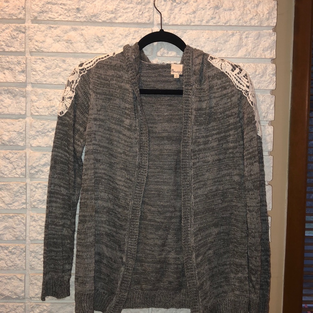 Gray hooded cardigan